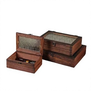 Vintage <b>Small</b> Rectangle Wooden Storage <b>Box</b> Glass <b>Lid</b> Decorative Keepsake for Jewelry Home Gifts Unique Household Items - Product Image 1