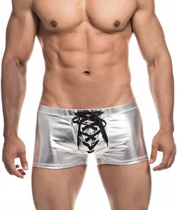 Slip Boxer da Uomo, Costume da Bagno Solido, Intimo Maschile, Pantaloncini da Nuoto Metallizzati Lucidi, Slip Elasticizzati con Lacci per Piscina - Product Image 2