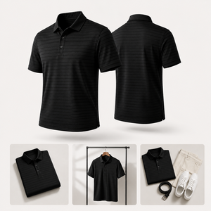 Polo de Golf Negro Texturizado Premium Personalizado para Hombre, Ropa Corporativa de Marca Privada con Absorción de Humedad, OEM - Product Image 2