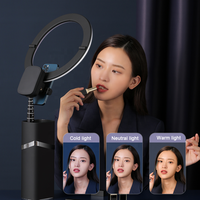 Ring Light Pink 10 Inch Lipat, Lampu Bulu Mata Multifungsi, Lampu Isi Desktop 360 Derajat untuk Live Streaming, Penyangga Ponsel