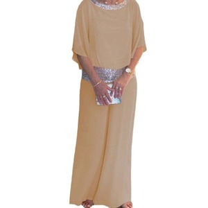<span class=keywords><strong>Ensemble</strong></span> 2 pièces en mousseline de soie à sequins 2026, manches chauve-souris, <span class=keywords><strong>pantalon</strong></span> large, élégant, rose, grande taille, <span class=keywords><strong>pour</strong></span> soirée, vente en gros - Product Image 5