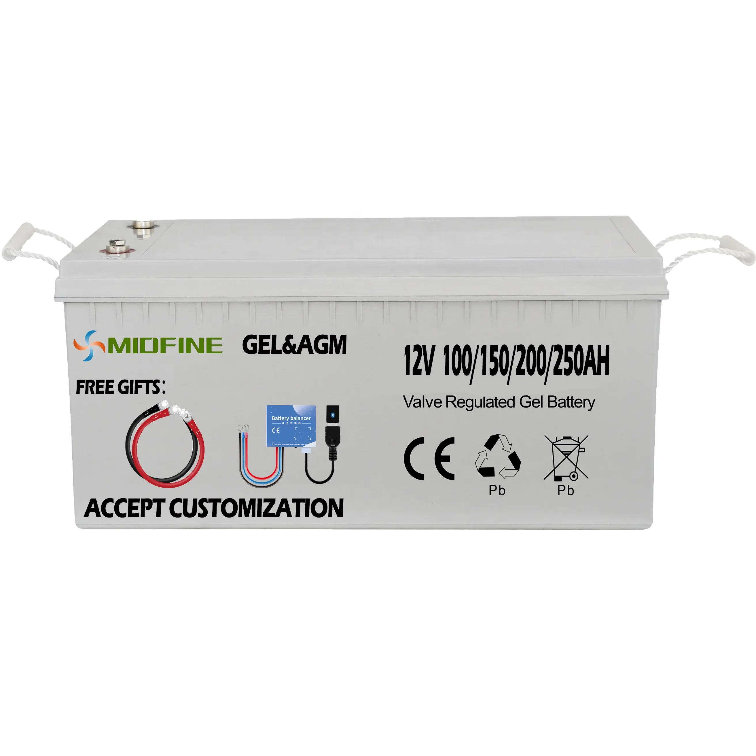 Baterias de chumbo-ácido para solário, gel agm selado de ciclo profundo personalizável 12V 100ah 150ah 200ah 250ah 300ah, armazenamento de células