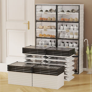 家庭用プラスチック屋内多層靴収納オーガナイザー透明黒または白取り付け折りたたみ靴キャビネット - Product Image 5