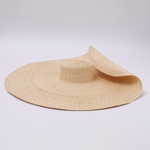 Chapeau de paille à très large bord pour <span class=keywords><strong>femme</strong></span>, style européen français, pliable, protection solaire pour la plage, idéal pour les séances photo, été - Product Image 1