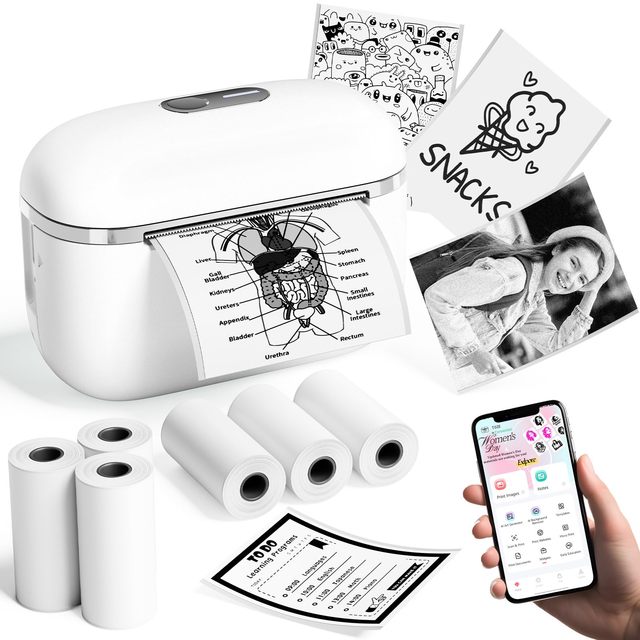 T02E Portable Mini Printer, Wireless Pocket Thermal Printer for Mobile Phone, Study, Office, Gift Use