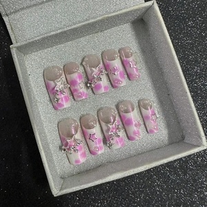 Ventas directas francés Rosa dulce princesa extraíble Nail Art almendra cuadrado fiesta pegatina hecha a mano prensa en las <span class=keywords><strong>uñas</strong></span> - Product Image 1
