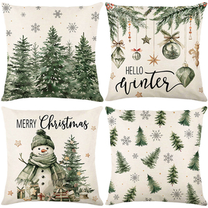 Sarung Bantal Natal Modern OEM Kustom untuk Liburan Musim Dingin, Tekstur Linen Poliester, Motif Manusia Salju dan Kepingan Salju, Bentuk Persegi - Product Image 3
