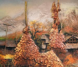 Handmade Rustic Style Wall Art Sandstone Painting <strong>on</strong> <strong>Canvas</strong> with Frame Home Decor Ornament Handcrafted Plant Scenery Artwork - Product Image 2