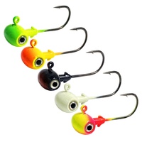 Anzuelo de cabeza de martillo ovalado de 7g, 10g, 14g con ojo de pez 3D bicolor, opción de brillo en acero de alto carbono para pesca de lubina en agua dulce