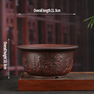 <span class=keywords><strong>Pot</strong></span> de fleurs rond en Zisha à motif en relief antique, vente en gros, jardinière en argile violette multi-plantes pour arrangements bonsaïs mixtes - Product Image 6