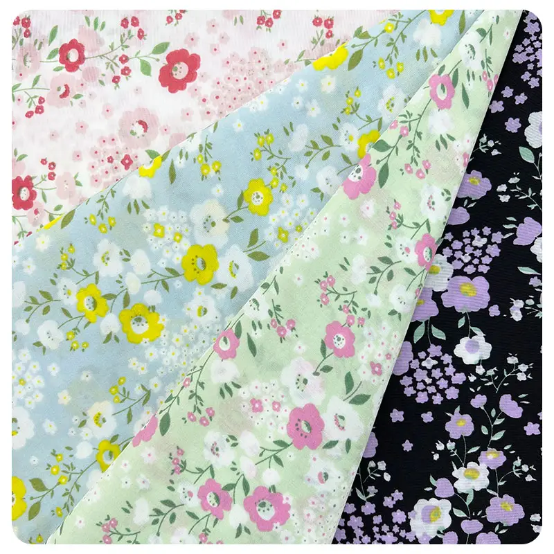 Wholesale Leli satin cotton feel 100% polyester chiffon printed floral fabric women's dress