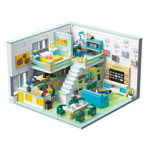 Mainan blok bangunan rumah beruang kecil hangat, Model kreatif plastik anak-anak blok bangunan lanskap jalanan - Product Image 1