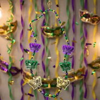 Großhandel Maßgefertigte Lila-Gold-Grüne Karnevalskrone Perlenkette, Mardi Gras Deko-Kette für Karnevalspartys