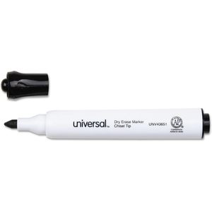 Paquete Universal de 12 Marcadores de Borrado en Seco 43651, Negros con Punta Biselada, Material Plástico para Uso Escolar, para Pizarra Blanca - Product Image 1