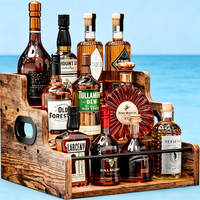 Étagère de présentation en bois pour bouteilles d'alcool, Organisateur de sirop de café, Présentoir à vin et spiritueux à 3 niveaux pour comptoir, Support de bar rétro pour la maison