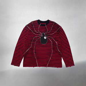 Maglietta a Maniche Lunghe da Uomo SJH con Stampa Ragno a Righe Rosse e Nere, Stile Gotico Punk Oversize Personalizzato - Product Image 5