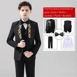 British Tailoring per ragazzi Set smoking ricamato in oro per bambini Performance di scena per bambini 5 pz con papillon - Product Image 4