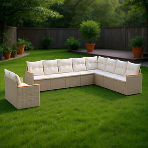 Ensemble de canapés de jardin en rotin beige avec coussins en mousse haute densité, meubles d'extérieur imperméables, design contemporain - Product Image 2
