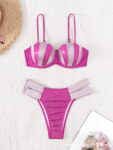 Viviblook Z327ST01 Maillot de bain femme deux pièces, ensemble sexy avec soutien-gorge froncé et string taille haute, tenue de plage - Product Image 3