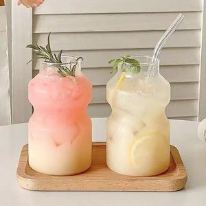 16oz chịu nhiệt Borosilicate Glass cup Nắp rơm cho trà sữa Cola nước trái cây phong cách Bắc Âu Tùy chỉnh màu sắc cao cấp drinkware - Product Image 1