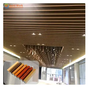 Lightweight Fireproof Wood Color Ceiling Aluminum Profiles U Shaped Strip Baffle Ceiling Panels For Mall Hall Office Decoration