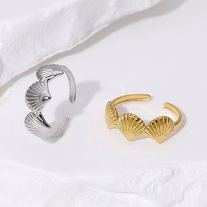 Anillos Abiertos de Acero Inoxidable con Baño de Oro de 18K y Diseño de Conchas para Mujer - Product Image 4