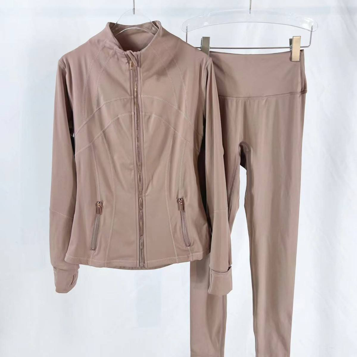 Seamless Gym Women Jacket Breathable Solid Women's Sports Jacket Zipper Cardigan Long Sleeve Slim Fitness Top Yoga Pants Set