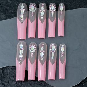 Prix d'usine en gros Ongles à presser longs de luxe en acrylique, motif papillon 3D, couvrance totale, haute qualité, faits main, forme carrée et cercueil - Product Image 3