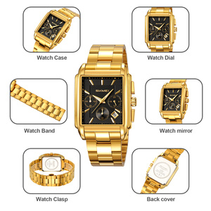 Montre chronographe carrée pour homme, montre-bracelet de luxe en acier inoxydable, montre à quartz étanche 30M, montre en cuir - Product Image 2
