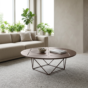 Mesa de Centro Redonda Moderna de Hierro y Latón AK, Acabado Marrón, Mueble de Tendencia para Sala de Estar, Muebles de Interior - Product Image 2