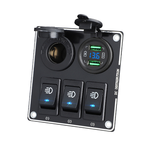 Panel de interruptores basculantes marinos de 3 posiciones, impermeable y a prueba de polvo, con toma USB redonda para coche, con toma de encendedor, para barco, RV, autobús - Product Image 1
