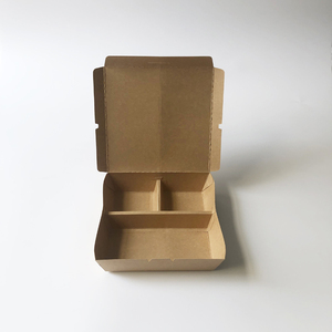 Disposable kraft paper box takeaway 3 compartments food box paper food packaging