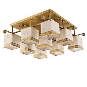 New Chinese Style <b>Ceiling</b> <b>Light</b> All Copper Natural Marble LED Living Room Dining Room Simple Rectangular Fixture - Product Image 5