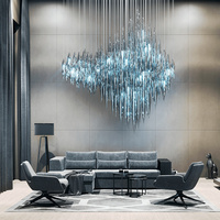 Lustre en verre soufflé Raindrop personnalisé, luminaire suspendu moderne de luxe, éclairage pour hall d'hôtel