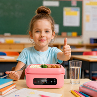 Boîte à lunch électrique sans fil rose, batterie rechargeable, contrôle numérique, capacité 1L, pot intérieur en acier inoxydable, chauffe-plats pour