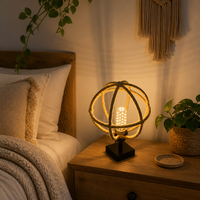 Lámpara de Mesa Boho con Cuerda y Bola, 9W, LED de 3 Colores, 100-265V, E26/E27, Lámpara de Jaula de Ratán Natural para Decoración de Dormitorio y Sala de Estar