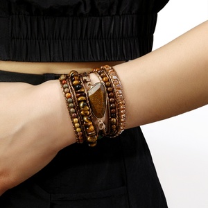 Braccialetto Artigianale con Perline di Ultima Tendenza, Charm <span class=keywords><strong>in</strong></span> Pietra Naturale a Triangolo, <span class=keywords><strong>Bracciali</strong></span> Avvolgenti <span class=keywords><strong>in</strong></span> <span class=keywords><strong>Pelle</strong></span> a 5 Fili con Pietre da 4MM - Product Image 2