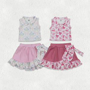New Arrive Kids Summer Yoga <b>Clothes</b> Outfits Yoga Softball Bows Blue Short Sleeve Shorts Girls Set - Product Image 5