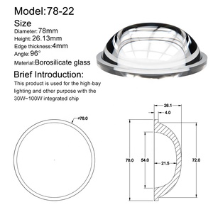 Lente led cob óptica de Vidrio antirreflectante, 78mm, para chip Led 30W 50W 100W - Product Image 3