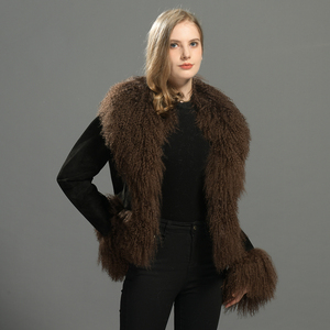 معطف بومبر من جلد الغنم الحقيقي المقصوص معطف ياقة من فرو الخراف الحقيقي بالجملة معاطف نسائية مخصصة من الجلد الأصلي للنساء - Product Image 5