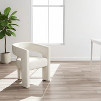 Fauteuil de salle à manger moderne en velours rembourré avec dossier en bouclette Sherpa et structure en bois, fauteuil confortable assemblé pour les pièces