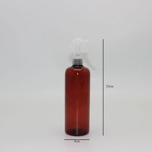 16oz 480ml 24-410 amber tall boston round cylinder pet plastic bottle with mist sprayer