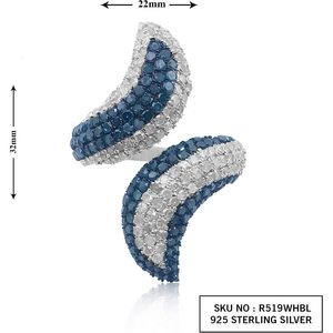 Anillo de compromiso con forma de espiral de diamantes azules y blancos con corte redondo y color mejorado, de plata de ley para mujer - Product Image 6