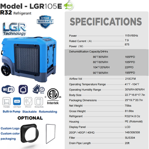 Deshumidificadores de Restauración LGR de Grado Profesional de Secado Rápido de 105-195 Pintas para Daños por Agua - Product Image 2