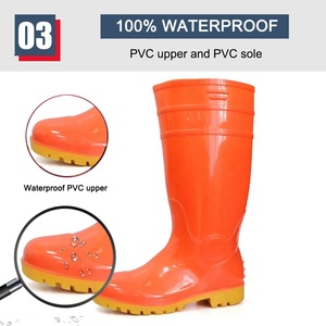 Bottes de sécurité de travail en PVC à paillettes, antidérapantes, imperméables, résistantes à l'huile, aux acides et aux alcalis, avec embout en acier et protection anti-perforation, pour hommes, orange - Product Image 5