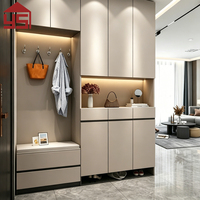 Mueble Zapatero de Lujo Personalizable con Múltiples Zonas y Luz LED para Recibidor, Armario de Almacenamiento de Madera para Pasillo