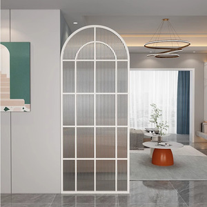 Paravent en verre long de style français pour salon, entrée, hall d'entrée, salle de bain, avec motifs en fer forgé et acier inoxydable, effet vague d'eau - Product Image 3