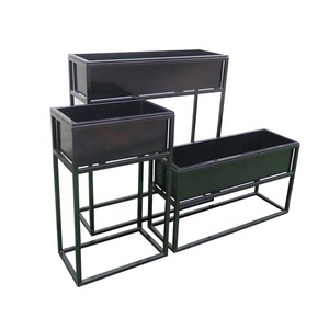 Ensemble de 3 pots de fleurs en métal avec support, pots de plantes de jardin d'extérieur, jardinières - Product Image 1