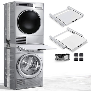 Support <span class=keywords><strong>de</strong></span> raccordement métallique pour lave-linge et sèche-linge, kit d'empilage avec cadre intermédiaire en acier et étagère porte-serviettes - Product Image 3
