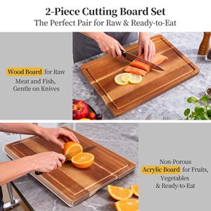 2 planches à découper pour la cuisine, <span class=keywords><strong>planche</strong></span> à découper en bois avec rainure pour les jus et <span class=keywords><strong>planche</strong></span> de cuisson en acrylique avec rebord de comptoir - Product Image 3